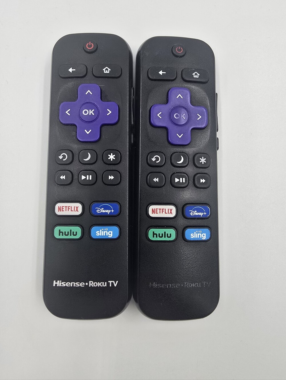 2 Hisense Roku TV Remote Pair - Black with Purple D-pads Model RC- ALIR
